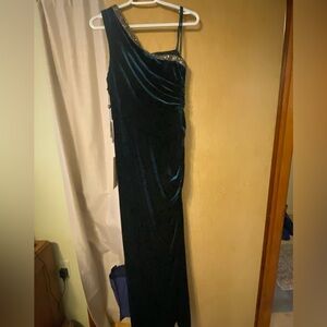 Adrianna Papell Velvet One Shoulder Dress Gown